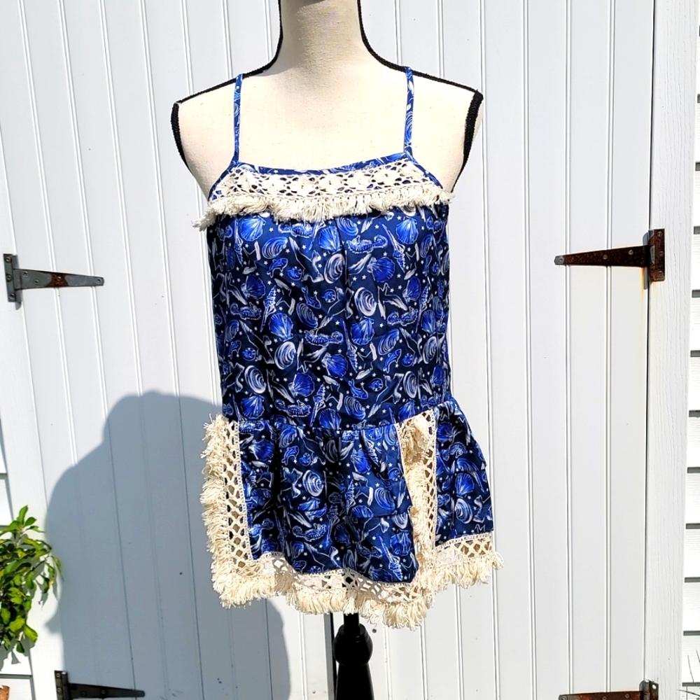 I. Madeline Blue Seashell Top Size Small